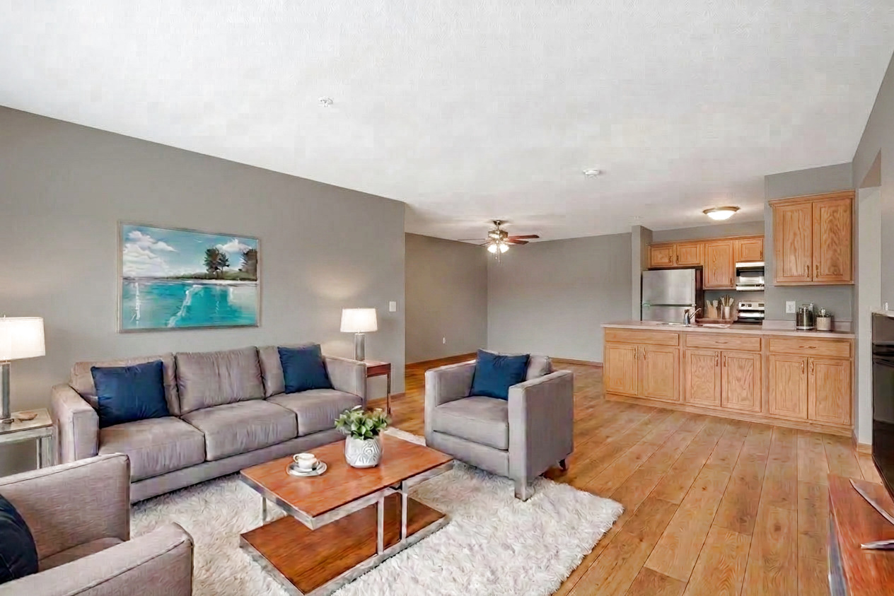 Sunlit, home-like living room